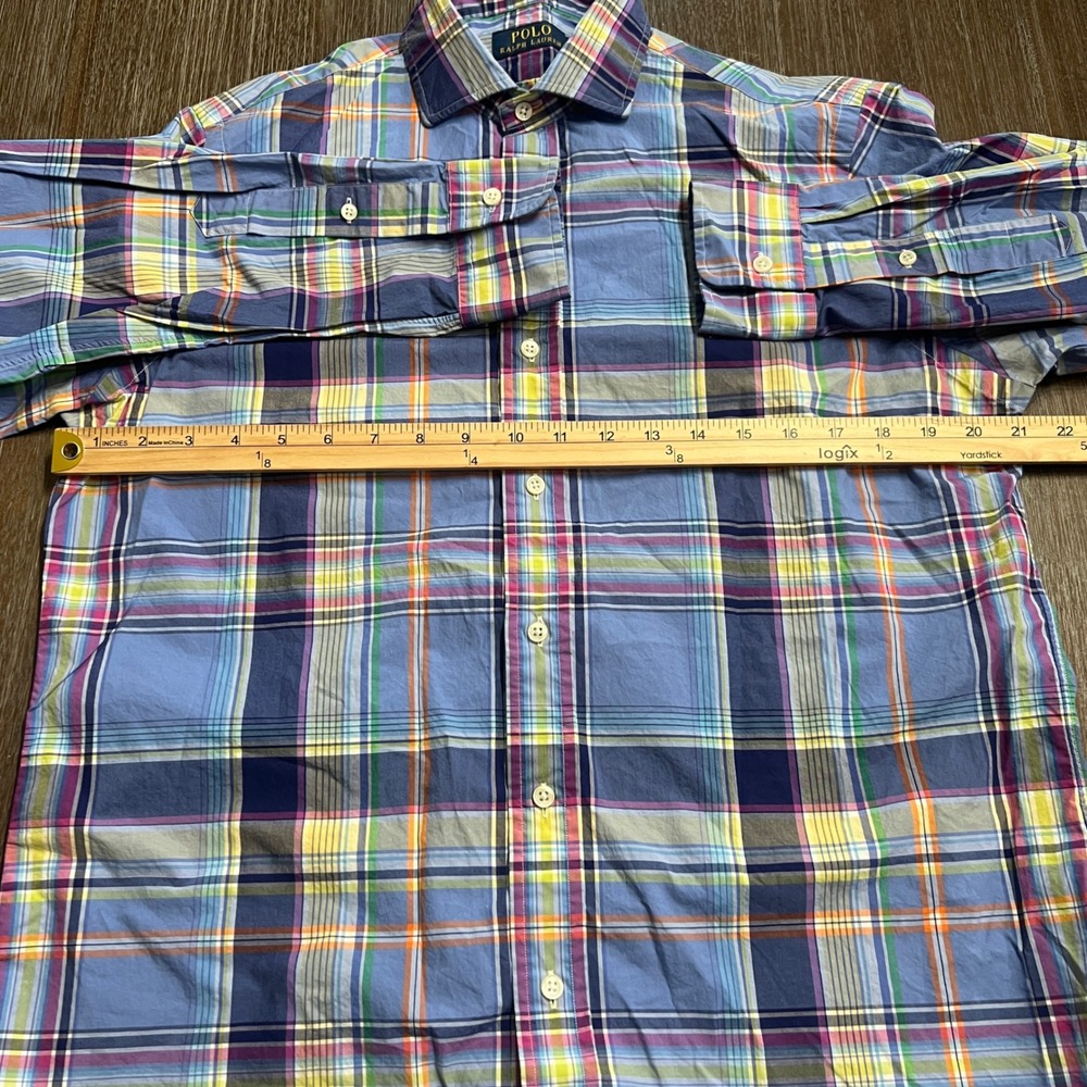 Polo Ralph Lauren Mens Plaid Button Down Shirt Long Sleeve Green Pony Logo M - Picture 7 of 9
